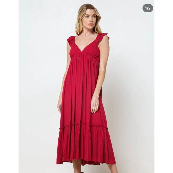 Shop Neighbor Red Summer‎ Midi Dress Small - Picture 1 of 5